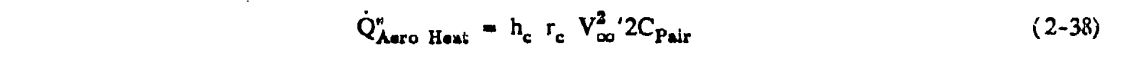 Equation 2-38. Q"AeroHeat = hc rc V∞^2 / (2 CpAir)