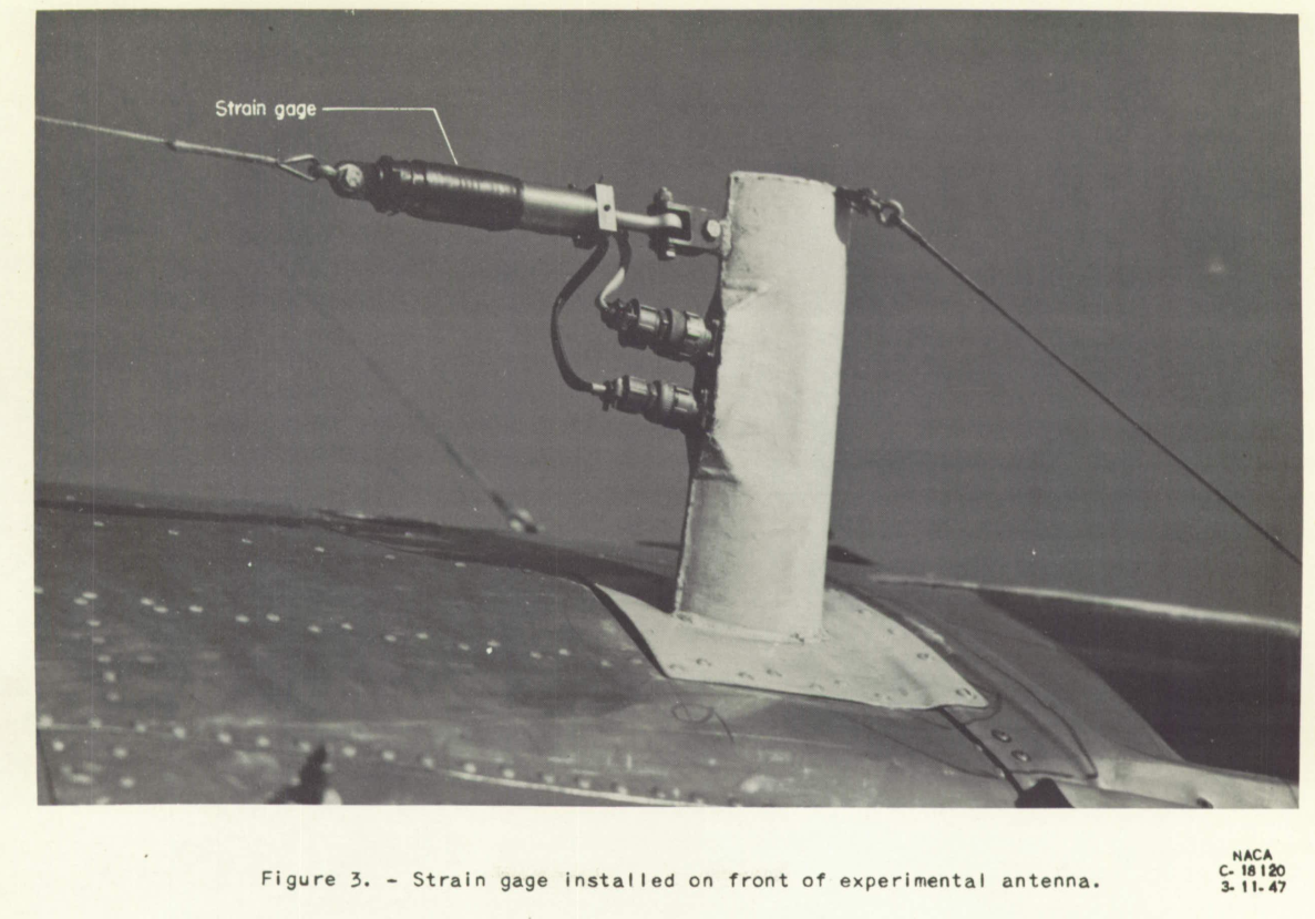 Figure 3. Strain-gage inalled on front of experimental antenna.