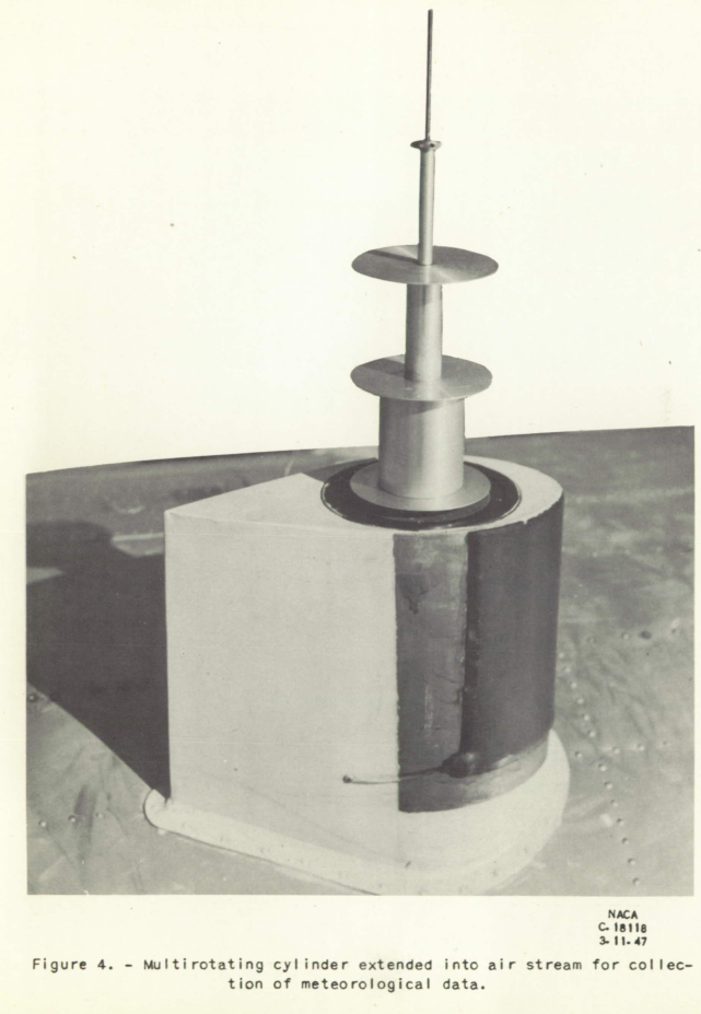 Figure 4. Multirotating cylinder extended into air stream for collection of meteorological data.