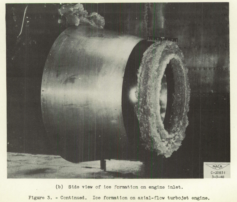 Figure 3b. Ice formation on axial-flow turbojet engine. Side view of ice formation on engine inlet.