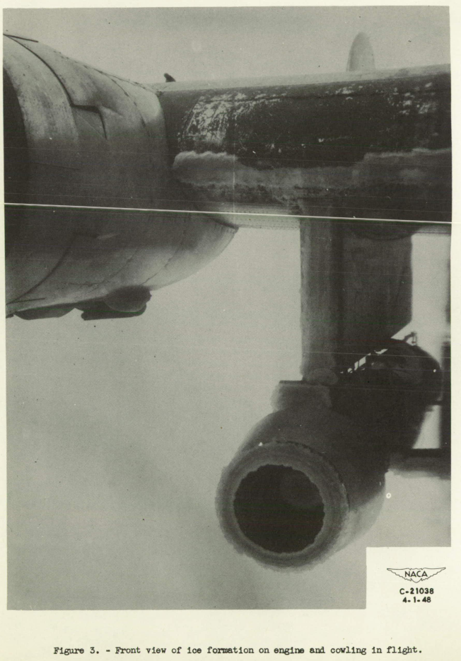 Figure 3. Front view of ice formation on engine and cowling in flight.