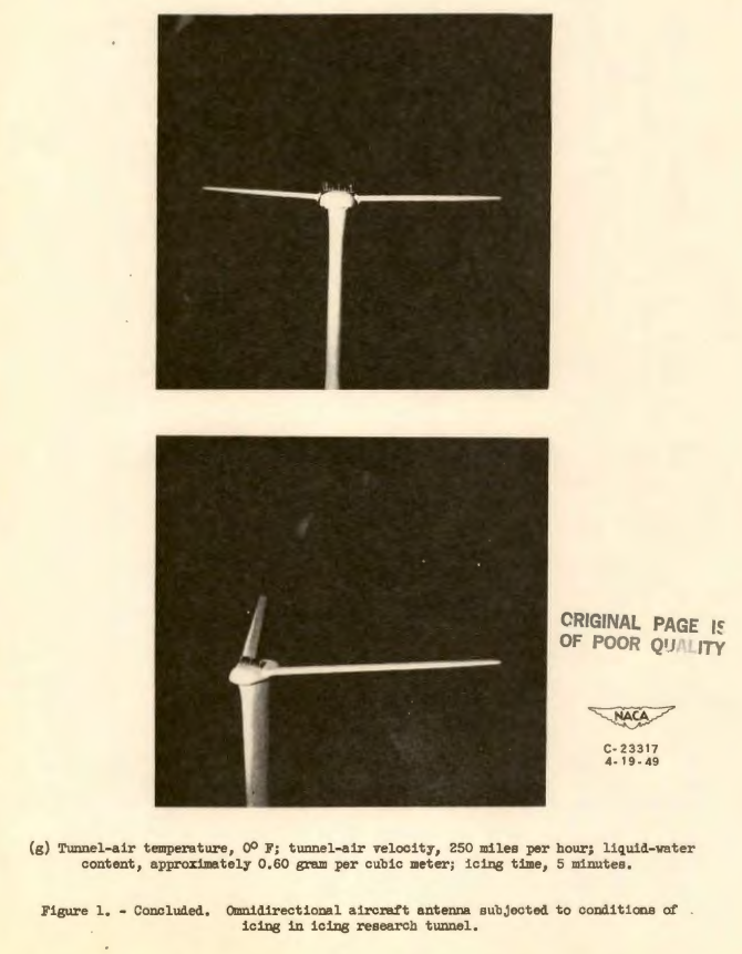 Figure 1g. Omnidirectional aircraft antenna subjected to conditions of icing in icing research tunnel.