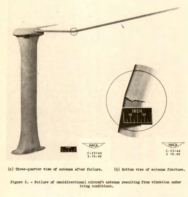 Figure 2. Failure at omnidirectional aircraft antenna resulting from vibration under
icing conditions.