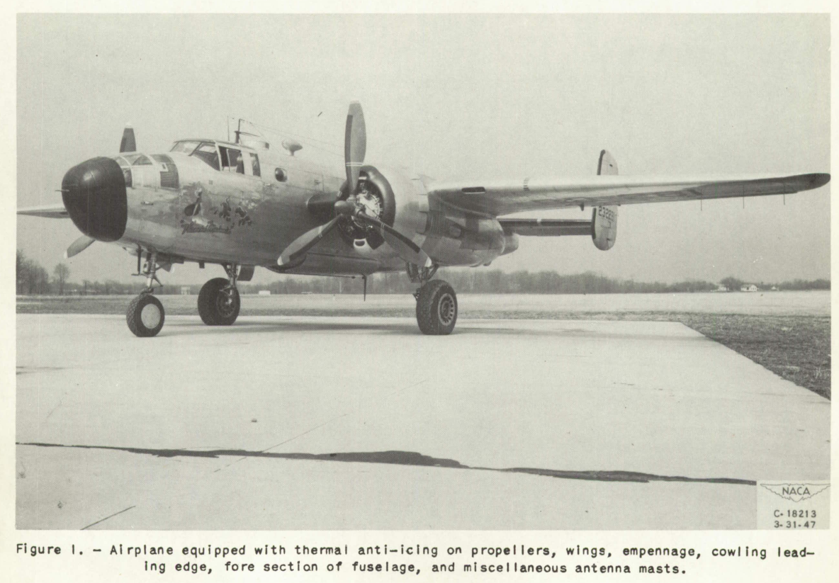 Figure 1. Airplane equipped with thermal anti-icing on 
propellers, wings, empennage, cowling leading edge, fore 
section of fuselage, and miscellaneous antenna masts.